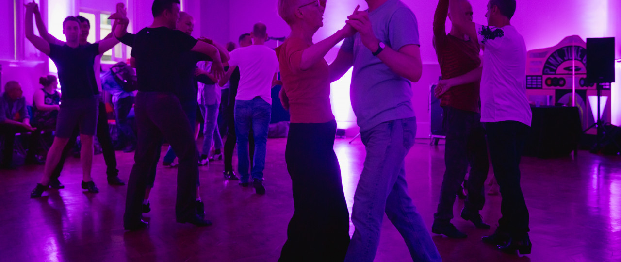 Pink Jukebox participants in motion.